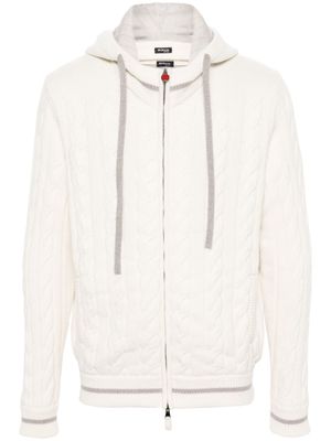 Kiton cable-knit cashmere hooded jacket - Neutrals