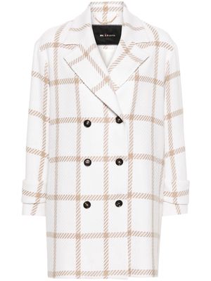Kiton check-pattern cashmere double-breasted coat - White