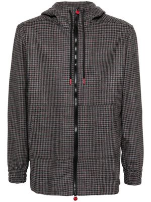Kiton check-print zip-up hoodie - Grey