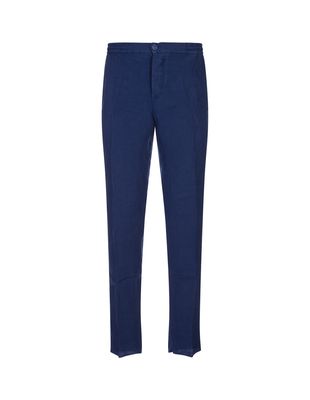 Kiton Cobalt Blue Linen Trousers With Elasticised Waistband