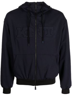 Kiton embossed-logo hoodie - Blue