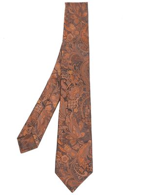 Kiton floral-jacquard silk tie - Orange