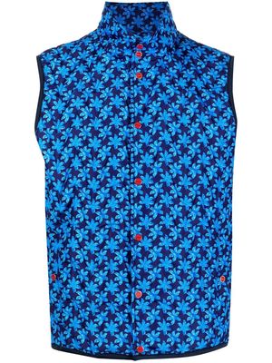 Kiton floral-print chevron-quilted gilet - Blue