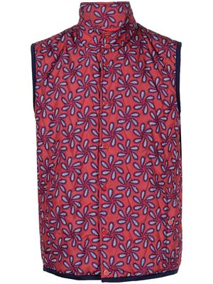 Kiton floral-print chevron-quilted gilet - Red