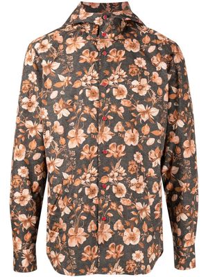 Kiton floral-print hooded jacket - Brown