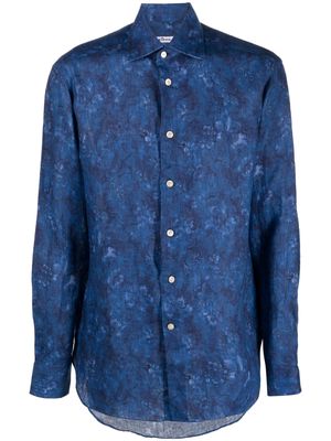 Kiton floral-print linen shirt - Blue