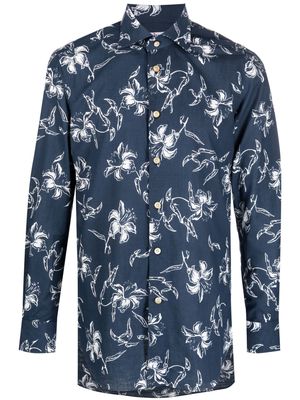Kiton floral-print long-sleeve cotton shirt - Blue