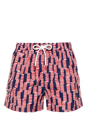 Kiton geometric-pattern swim shorts - Red