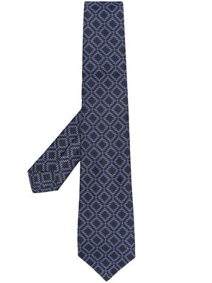 Kiton geometric patterned-jacquard tie - Blue