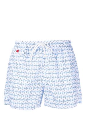 Kiton graphic-print drawstring swim shorts - White