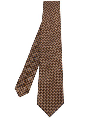 Kiton houndstooth-jacquard silk tie - Orange