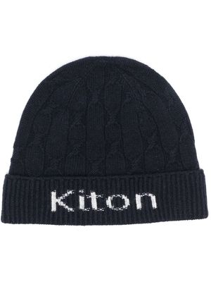 Kiton intarsia-knit logo cashmere beanie - Blue