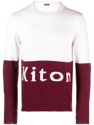 Kiton intarsia-logo crew-neck cashmere jumper - White