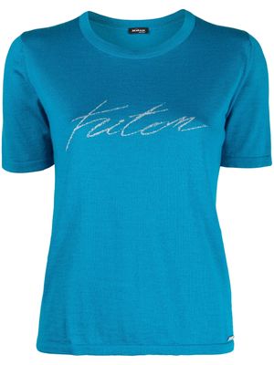 Kiton jacquard-logo fine-knit T-shirt - Blue