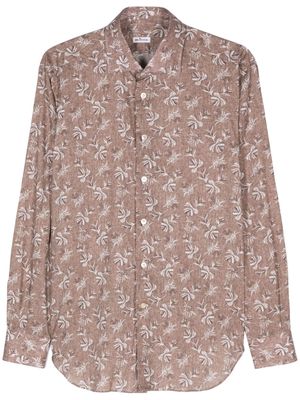 Kiton leaf-print poplin shirt - Brown