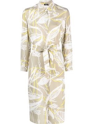 Kiton leaf-print silk midi shirtdress - Neutrals