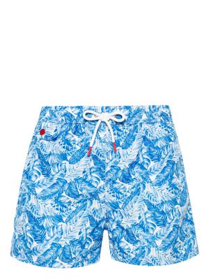 Kiton leaf-print swim shorts - Blue