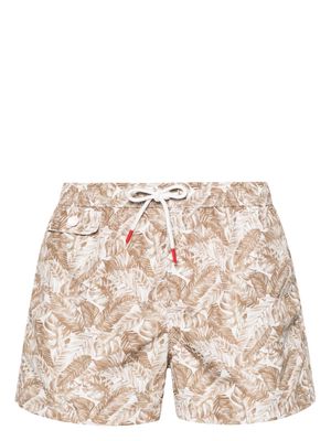 Kiton leaf-print swim shorts - Neutrals