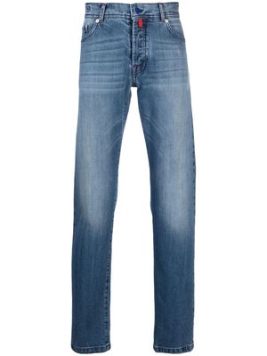 Kiton logo-patch cotton straight-leg jeans - Blue