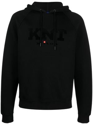 Kiton logo-print jersey-fleece hoodie - Black