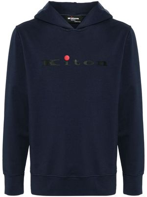 Kiton logo-rubberised cotton hoodie - Blue