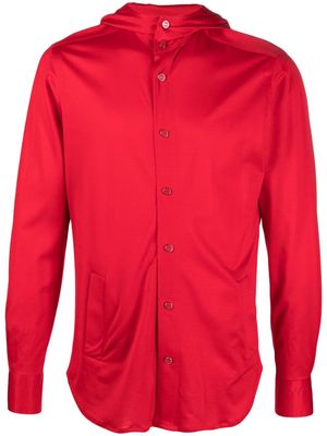 Kiton long-sleeve hooded cotton shirt - Red
