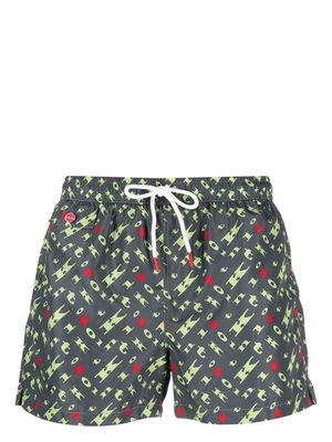 Kiton monogram-print swim shorts - Green