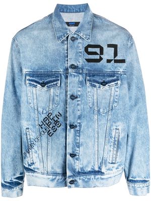 Kiton number-print washed denim jacket - Blue
