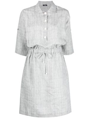 Kiton plaid-pattern drawstring linen dress - Grey