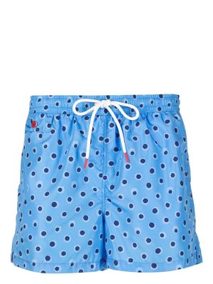 Kiton polka-dot drawstring swim shorts - Blue