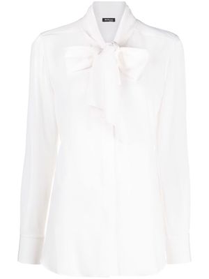 Kiton pussybow long-sleeve silk blouse - White