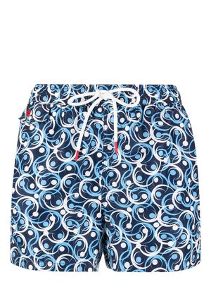 Kiton swirl-print drawstring swim short - Blue