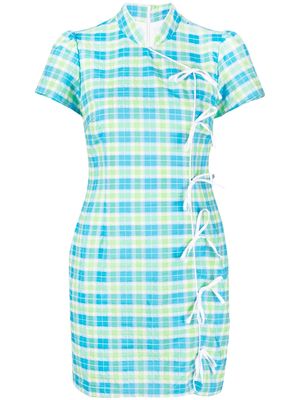 Kitri check-print short-sleeve dress - Blue