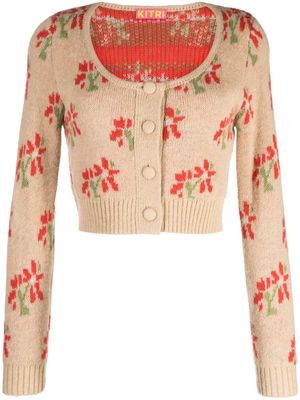 Kitri Lila patterned intarsia-knit cardigan - Brown