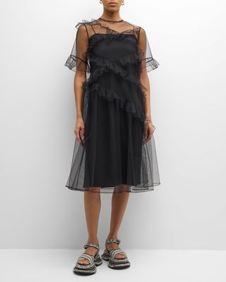 Kitri Ruffle Tulle Short-Sleeve Dress