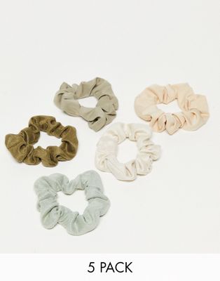 Kitsch Assorted Textured Scrunchies 5pc Set- Terracotta-Brown