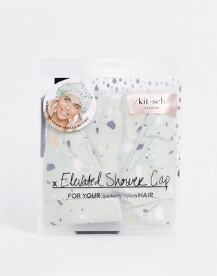 Kitsch Luxe Sage Terrazzo Shower Cap-Green