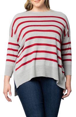 Kiyonna Amoria Stripe Side Button Sweater in Red Hot Stripes