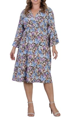 Kiyonna Brighton Floral Bell Long Sleeve Dress in Floral Impressions