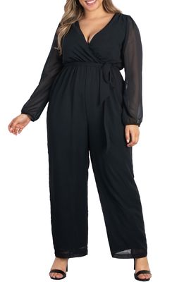 Kiyonna Celina Long Sleeve Chiffon Jumpsuit in Black Noir