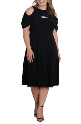 Kiyonna Daring Darcy Cold Shoulder Cutout Midi Dress in Black Noir