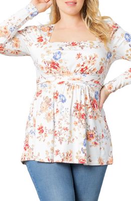 Kiyonna Delilah Pleated Peplum Top in Ivory Floral Print