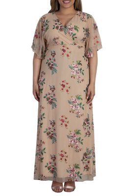 Kiyonna Embroidered Elegance Floral Gown in Blush