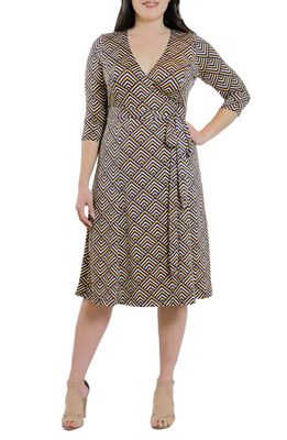 Kiyonna Essential Wrap Dress in Golden Geometric Print