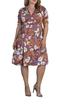 Kiyonna Gabriella Print Jersey A-Line Dress in Mauve Floral Print