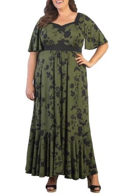 Kiyonna Icon Floral Maxi Dress in Olive Floral Impressions