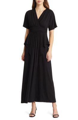 Kiyonna Indie Surplice V-Neck Maxi Dress in Black Noir