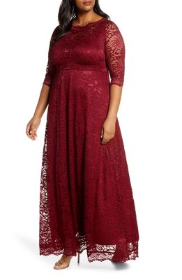 Kiyonna Leona Lace Evening Gown in Pinot Noir