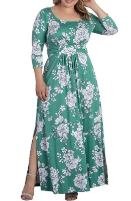 Kiyonna Maya Knit Maxi Dress in Seaglass Blooms
