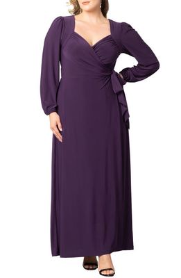 Kiyonna Modern Muse Long Sleeve Wrap Gown in Imperial Plum
